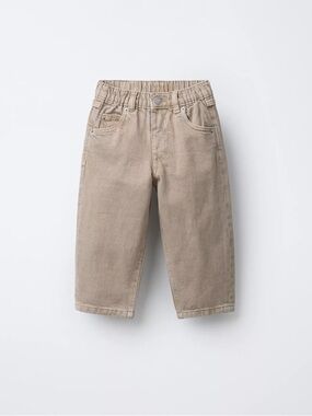 ZARA Boys Baggy Twill Pants Size 6 (116 cm) Beige Relaxed Fit